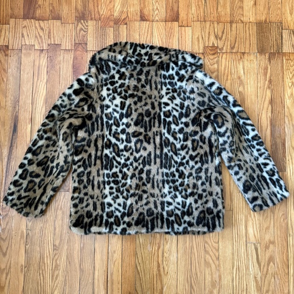 NWOT ASOS Leopard Animal Print Faux Fur Short Notched Collar Coat US 6 Small - Picture 2 of 12
